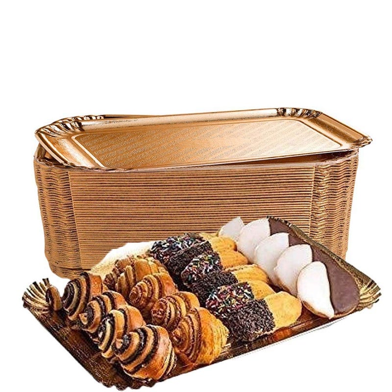 pizety Gold Cookie Tray Gold Cake Trays Gold Rectangle Dessert Trays Gold Disposable Serving Trays for Parties and Gold Trays for Dessert Table (Pack of 12) - Image 1